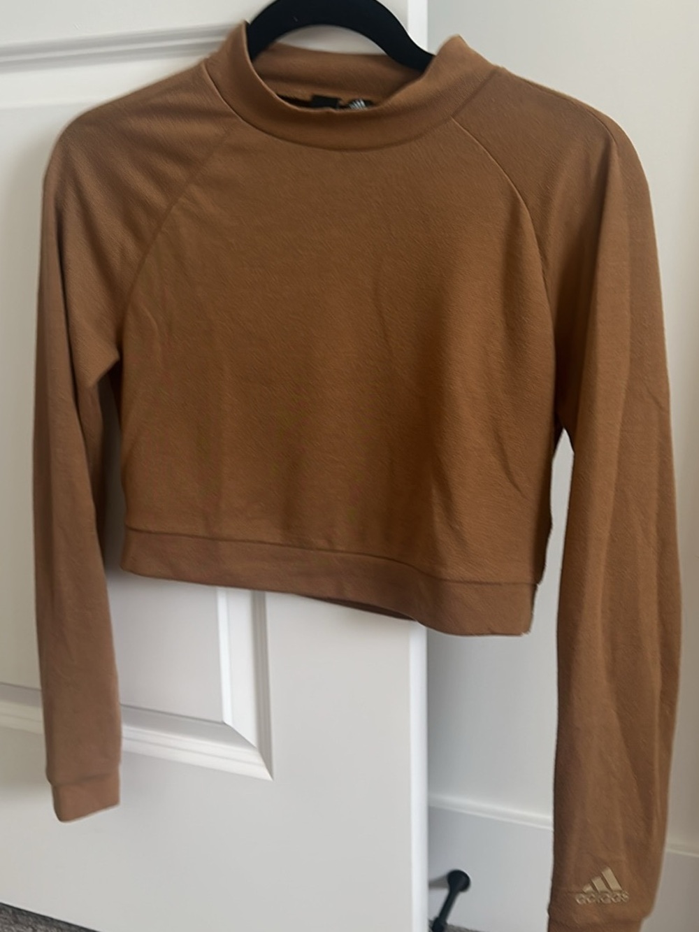 adidas Camel Cropped Long Sleeve Mock Neck Sweatshirt